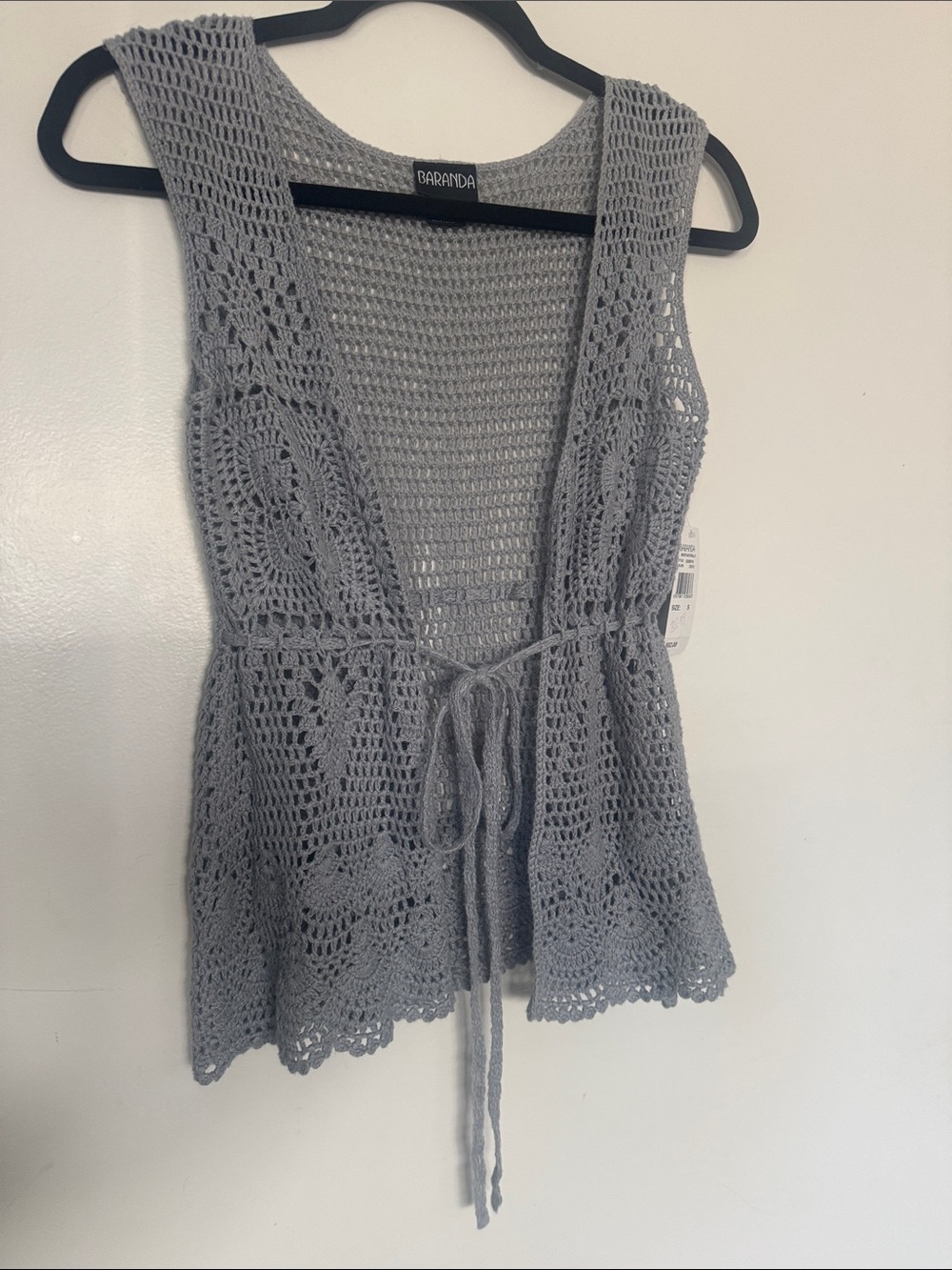 Gray Crochet Tie-Waist Top Vest